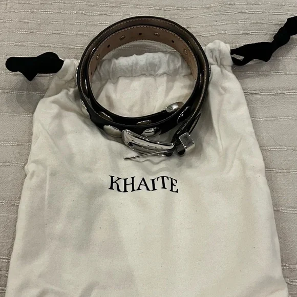 Khaite Benny Belt in black leather and silver. Size 70. - Picture 2 of 5